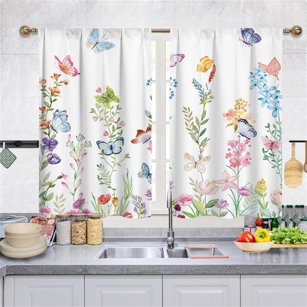 Set of 2 Curtains Kitchen, Short to Pass Triangle Small Curtain Shorts for Small Window Living Room Bistro Country House Style Curtain (70*100cm)