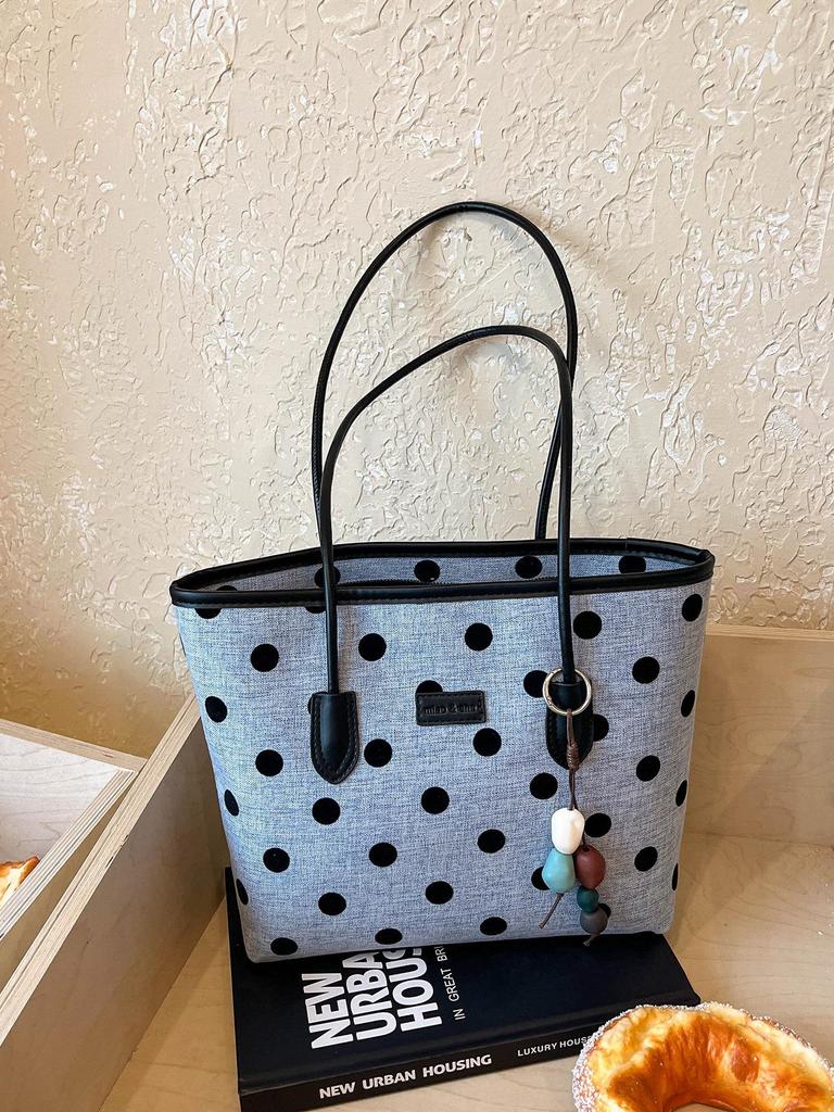 Stylish Polka Dot Large Capacity Tote: Versatile, Fashionable Handheld & Shoulder Bag for Commuting.