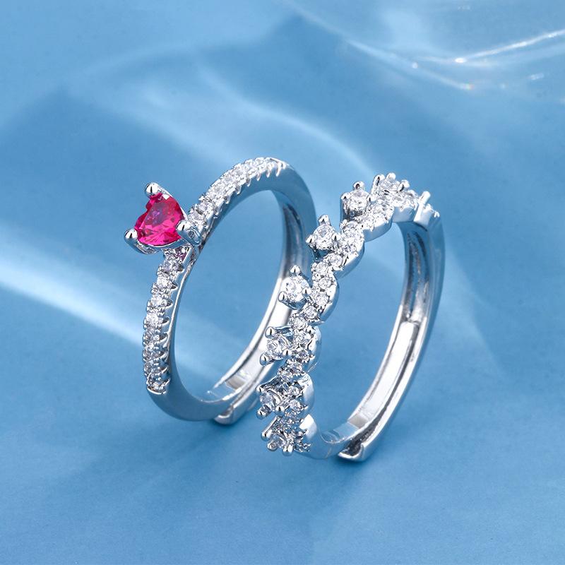 French Romantic Lace Single Row Red Corundum Love Ring High End Combination Stacked Ring Row Diamond Tail Ring Ring