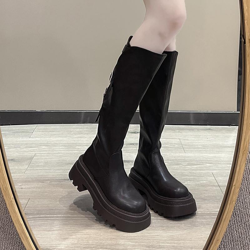 

Модные длинные сапоги Челси для женщин на платформе с толстой подошвой на высоком каблуке, женские зимние мотоциклетные сапоги до колена, эластичная женская обувь в стиле панк 40 серый