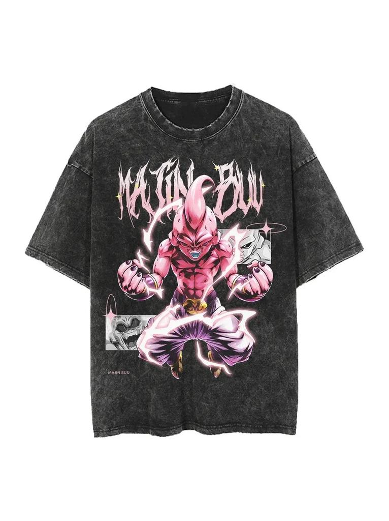 Anime Dragon Ball Cosplay Washed T-Shirt Cotton Short Sleeve Loose Large Casual Sports Fitness T-Shirt Men's Harajuku Clothing
