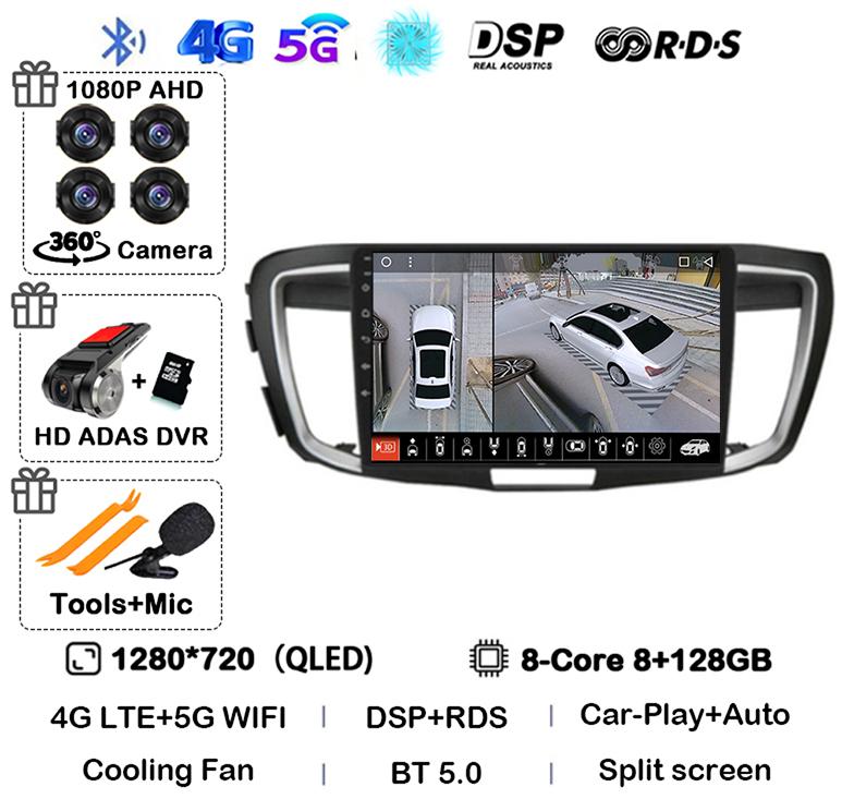 Android 14 Carplay Auto For Honda Accord 9 2.4L 2.0L 2012 - 2018 WiFi+4G Car Radio Multimedia Video Player GPS Navigation Stereo