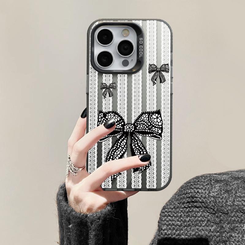 Ulepszone etui IMD z koronkową kokardką i nadrukiem kwiatowym, odporne na wstrząsy, ochronne, miękkie etui z TPU, pełna osłona tylna na iPhone'a Samsunga