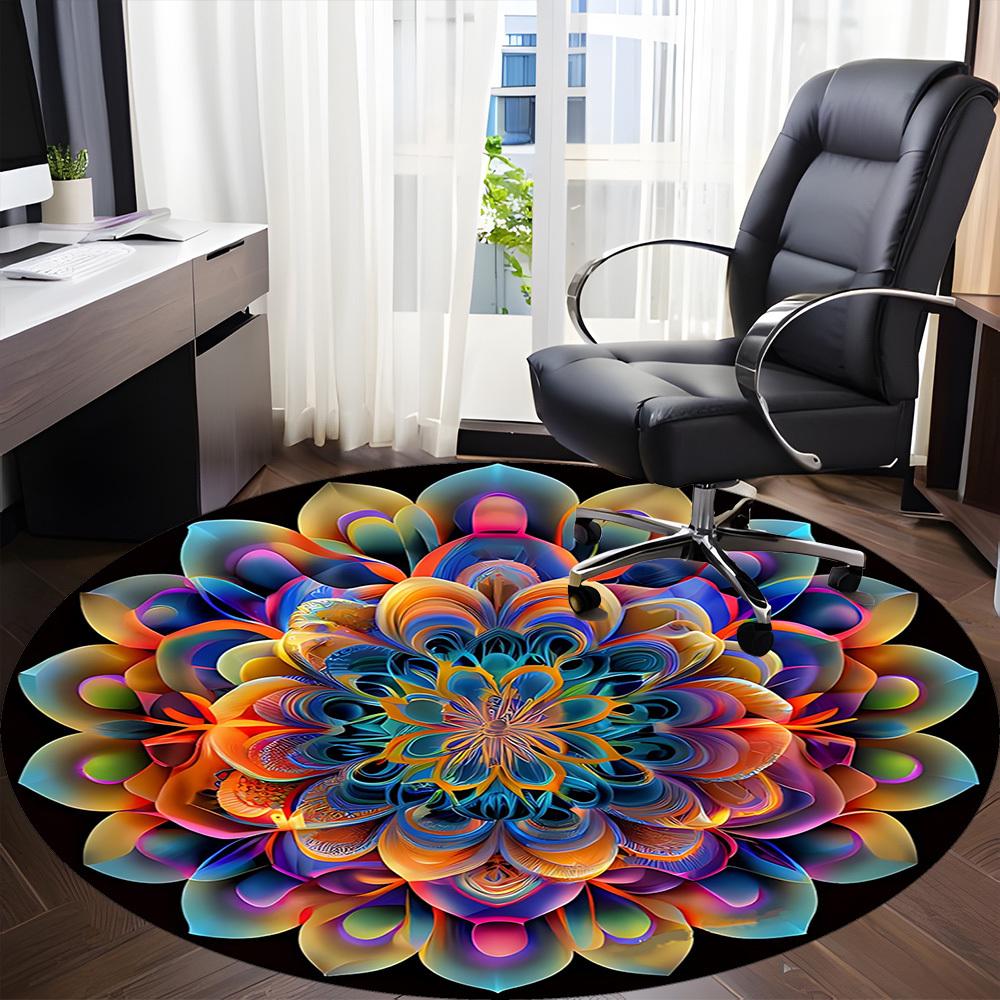 1pc Colorful Mandala Pattern Chair Carpet for Office Non-Slip, Machine Washable Rug for Office - Holiday DecorMachine Made yy25102900