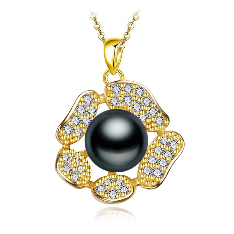 LSOOYH Natural Freshwater Pearl Neckalce Fashion Cubic Zirconia Green Crystal Flower Pendant Necklaces For Women