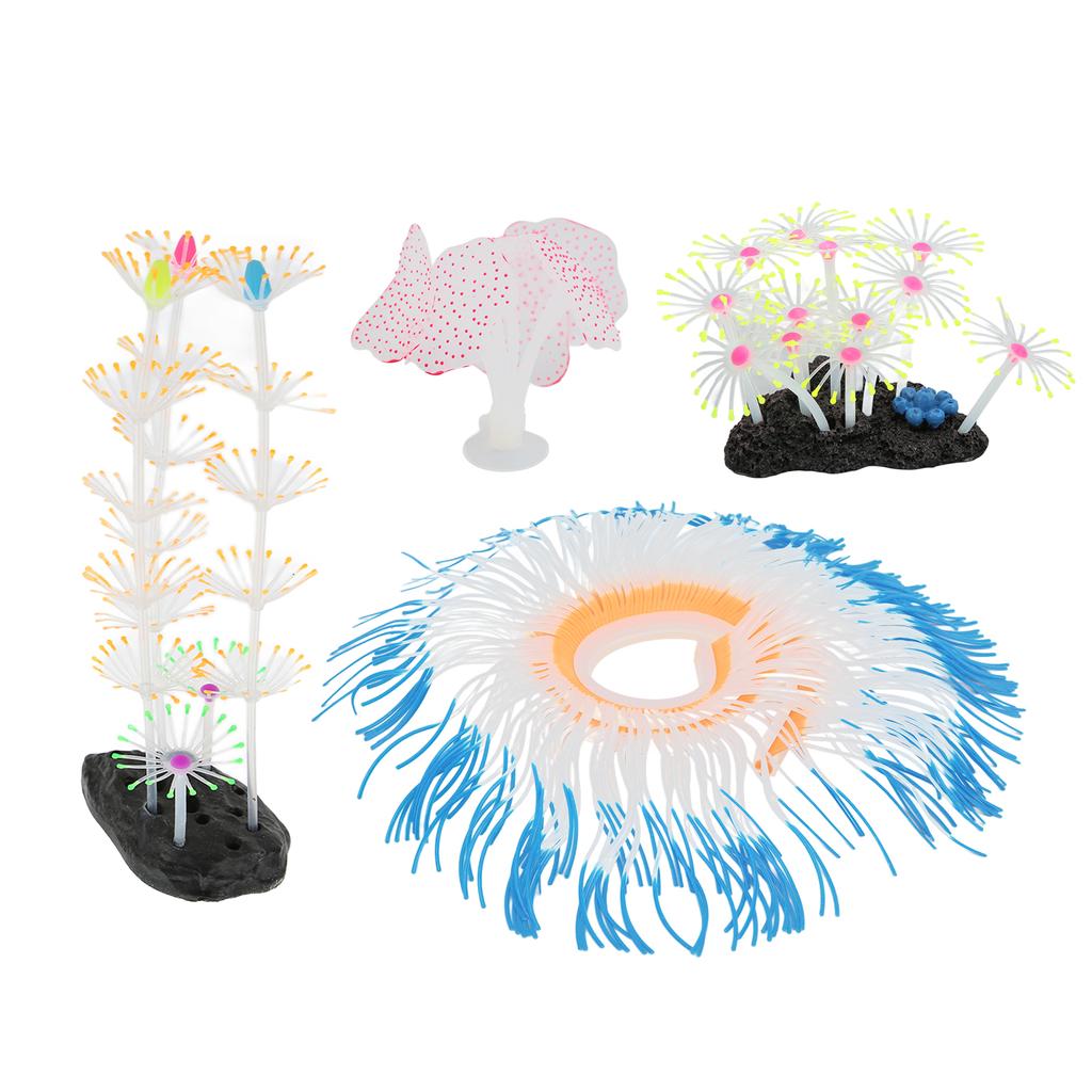 4pcs Fish Tank Decorations Glowing Effect Silicone Artificial Coral Plant Ornament for Aquarium