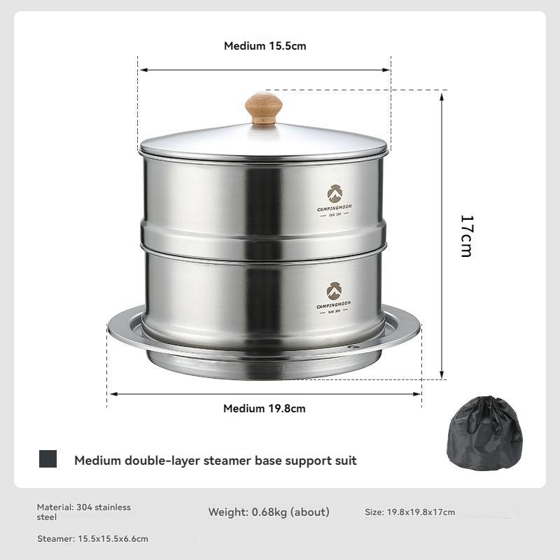 CAMPINGMOON S363 Medium Double Steamer Bottom Support Set 304 Stainless Steel Home Camping Portable Cooking Steamer