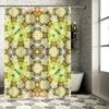 Modern Style Bath Curtain with Floral Pattern Watercolor Print for Home Decor in Green Yellow Colors Polyester Shower Curtain in