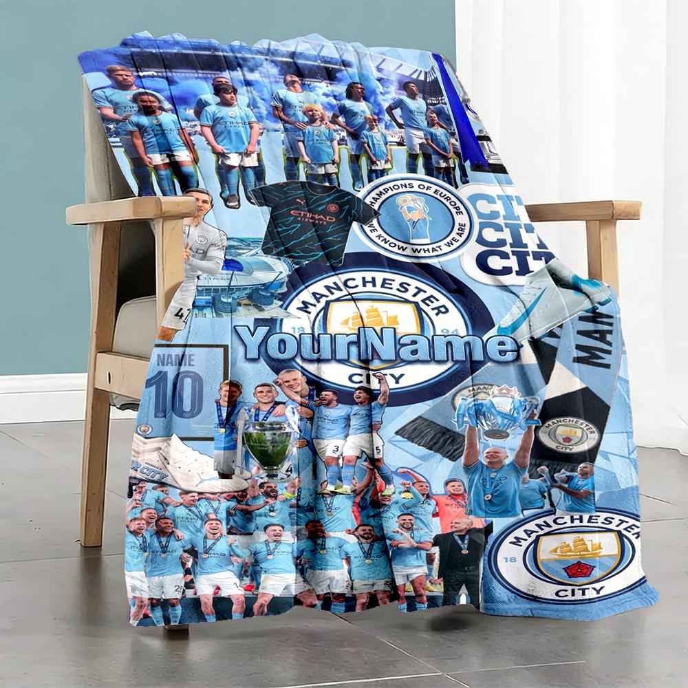 Manchester City Customize Your Name Blanket Lightweight Customizable Blanket Soft Warm Cozy for Livingroom Couch Office Home Decor