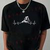 ECG Heartbeat Monitor Print Motorcycle T-Shirt Men Hip Hop Streetwear Unisex Casual Able Short
