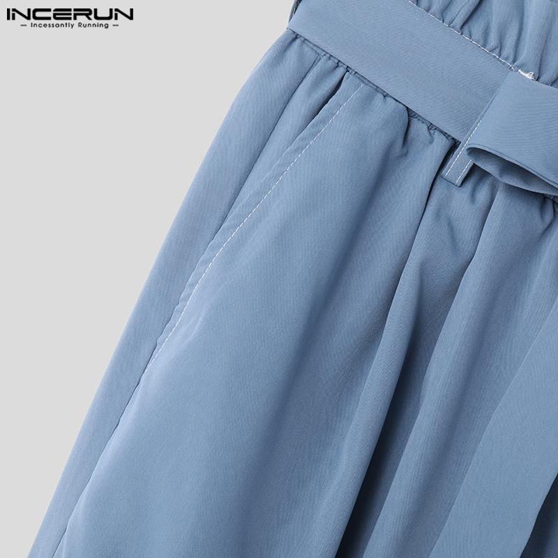 INCERUN Men Bandge Elastic High Waist Pocket Joggers Cargo Pants