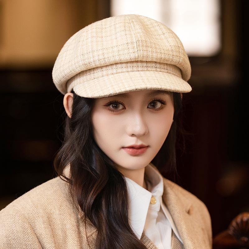 Autumn and winter hats women's big head circumference small octagonal hats retro versatile berets fashion painter hats