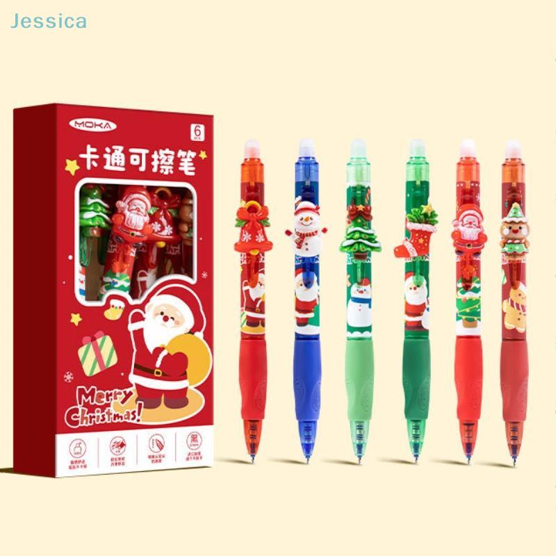 6Pcs Christmas-themed Acrylic Erasable Gel Pen Quick-Drying Writing Smooth Blue Ink Neutral Pens Student Stationery Gift