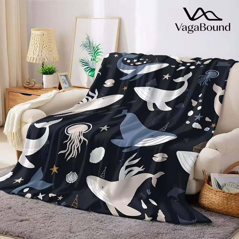 Ocean Whale Flannel Blanket Warm Soft Halloween Christmas Decorative Couch Warm Cozy All-Season Gift