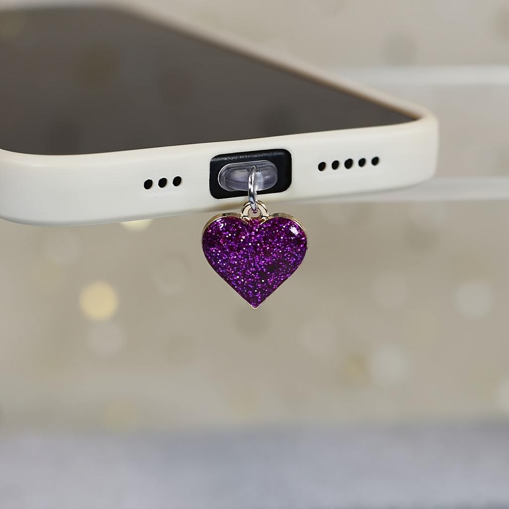 Deep Purple Heart Multi-color Flashing Starry Sky Phone Dustproof Plug Accessory - Valentine's Day Gift, Hanging Decoration