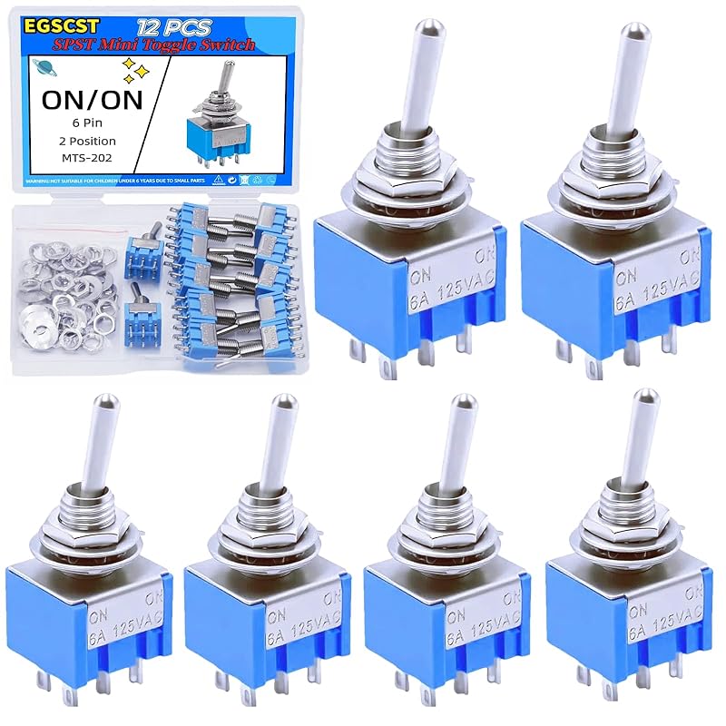 12PCS Mini Toggle Switch SPST 6A 125V Miniature ON/ON 3 Pin 2 Position Micro Rocker Switches 6 Amp 125 Volt MTS-102