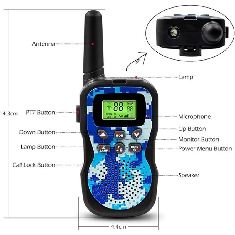 Confezione da 2 Walkie Talkie per Bambini con Torcia e Schermo LCD, Portata Lunga 3 Miglia, Perfetti per Avventure all'Aperto, Campeggio ed Escursionismo