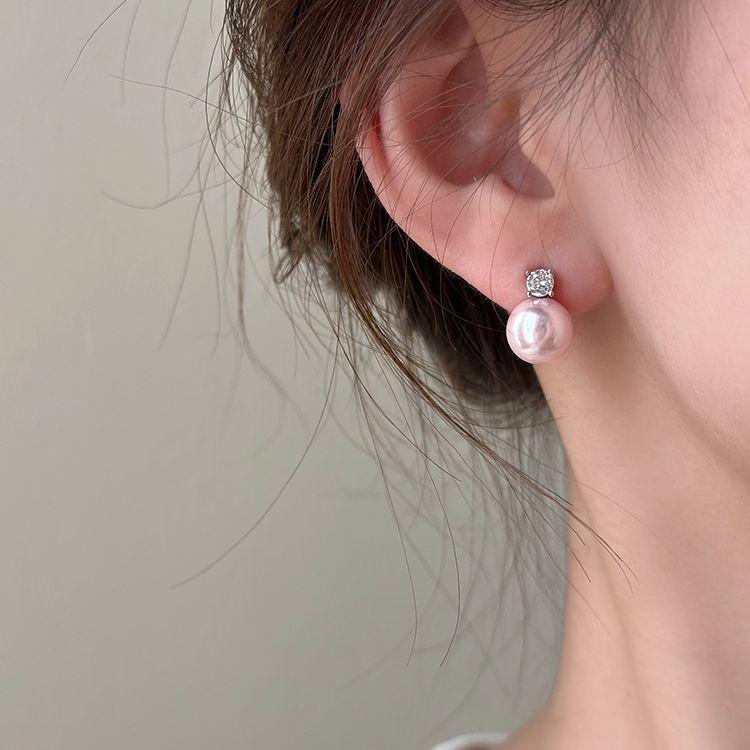 Pink Pearl Zirconia Stud Earrings - Elegant, Luxurious Fashion Jewelry for Women