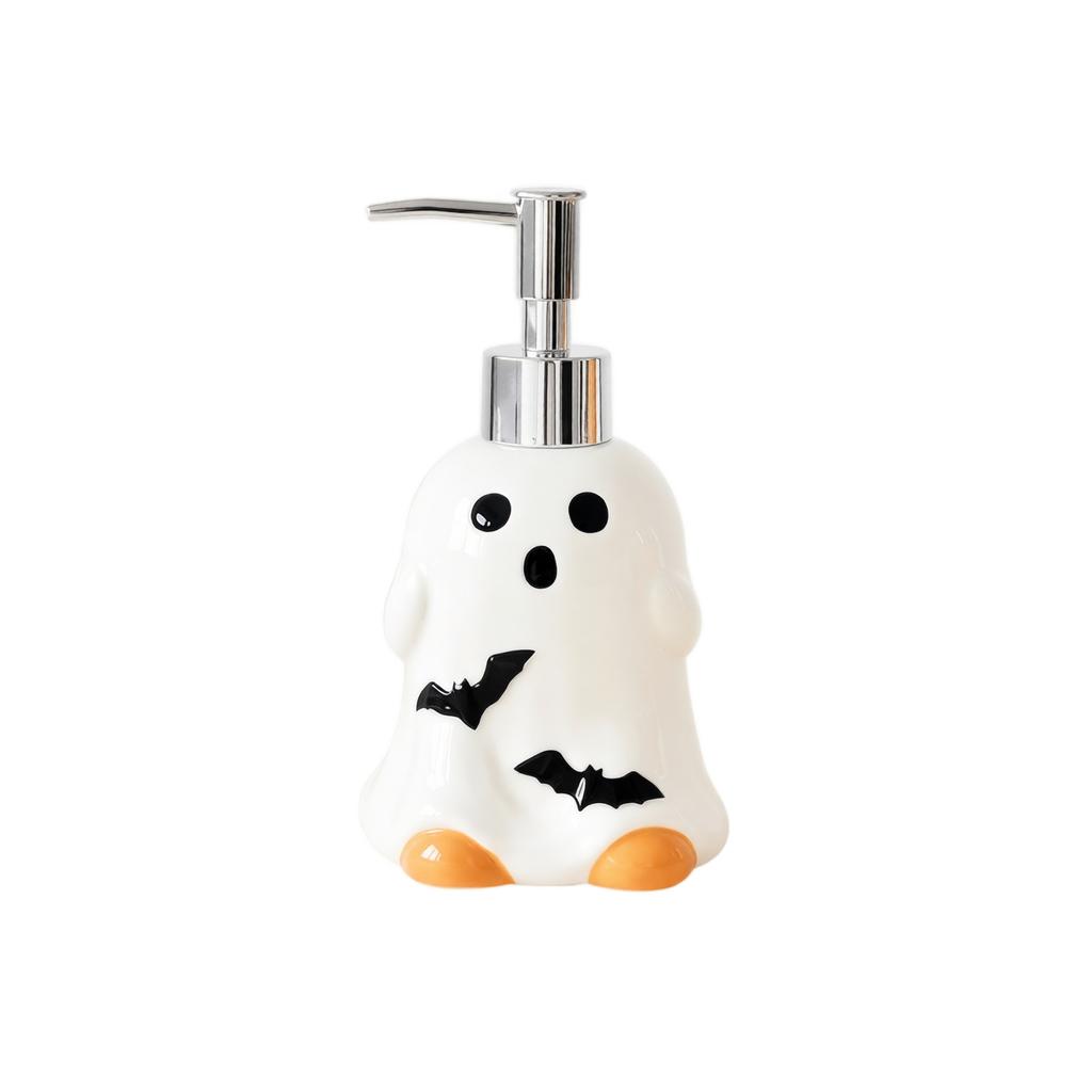 Ceramic Halloween Pumpkin Ghost Shape Soap Dispenser Pump Bottle for Bathroom Kitchen Countertop Use Durable and Easy To Refill