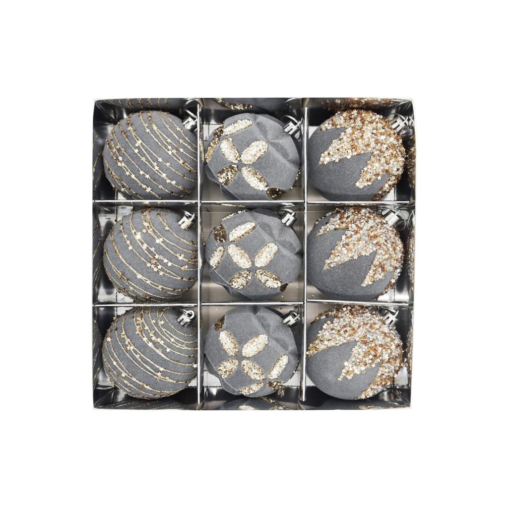 9-Pack Diamond Flocking Christmas Balls - Mixed Color Glitter Ornaments With For Holiday Tree Decor