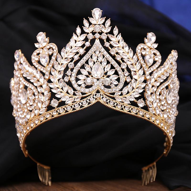 Royal Queen Crystal Diadem Bridal Crown Pageant Miss Tiaras Combs Headdress Bride Wedding Dress Hair Jewelry Accessories