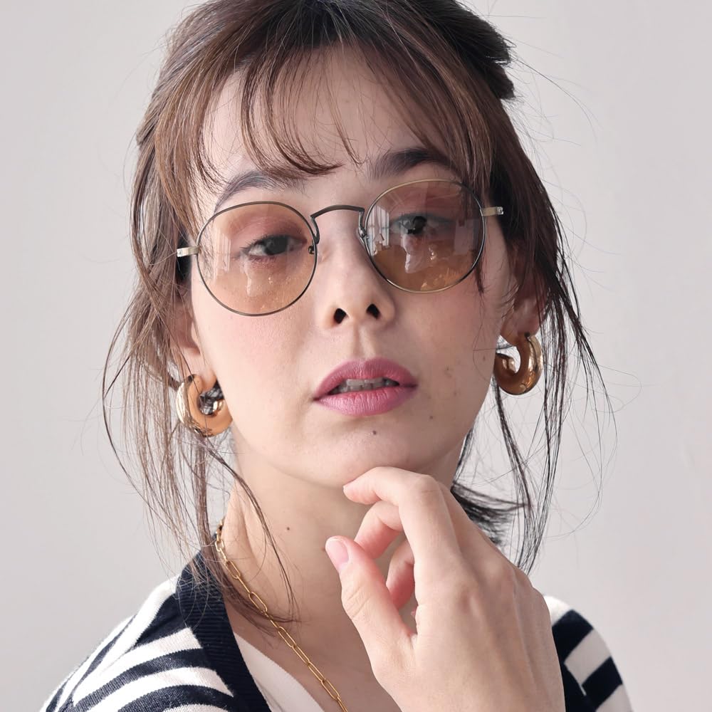 Gold Matte x Light Brown Fashion Boston Colored Slim [FashionBerry] 4. Sunglasses, Glasses, Style, Metal, Lenses, Unisex, Stylish, Fit, Lightweight,