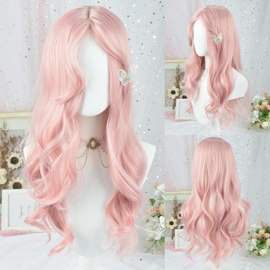 Retro Korean Style Pink Curly Wig for Women - Cosplay & Daily Use, Natural Look