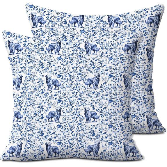 Pack of 2 Dachshund Blue French Toile Throw Pillow Covers Dachshund Lover Gifts for Women, Blue Toile Pillowcase for Weiner Dog Lovers Couch Sofa Bed золотистый
