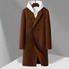 Manteau en laine double face 100% laine pour homme, classique long au-dessus du genou, croisé, avec doublure amovible en duvet, manteau en laine