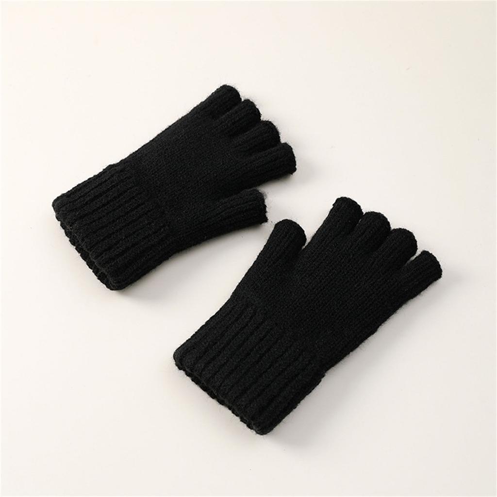 Half Finger Screentouch Gloves with Thicken Fleece Liner Soft Warm Knitted Short Gloves for Students Winter Everyday Use