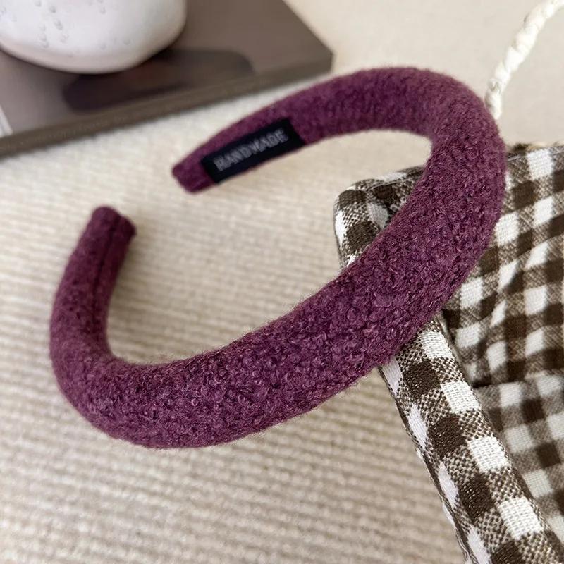 Vinter Retro Ensfarvet Plys Pannebånd Svamp Bredt Hårbånd For Kvinner Jente Enkelt Elegant Hårbøyle Mote Hårtilbehør