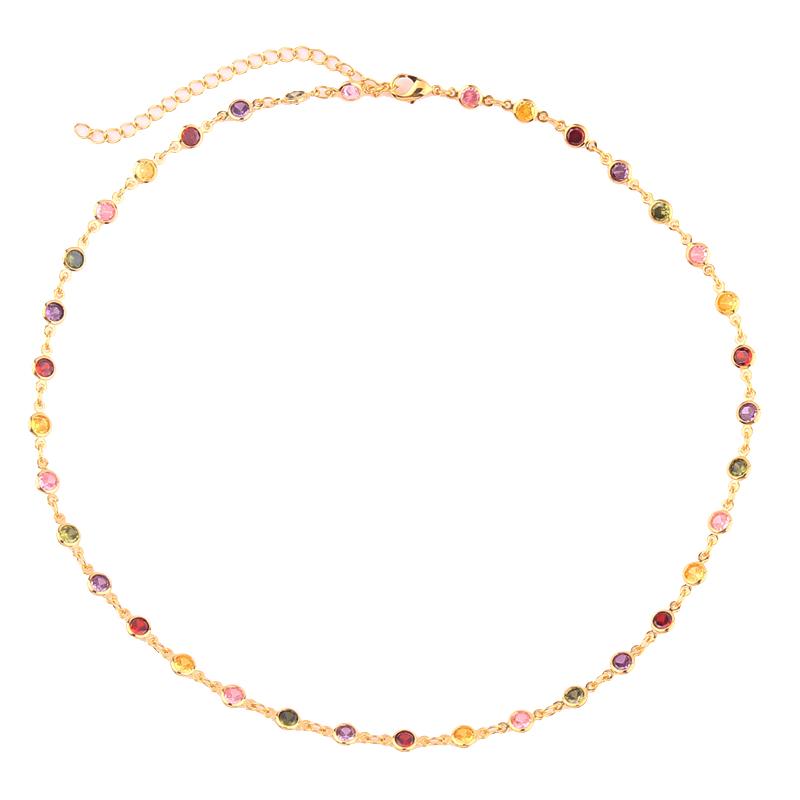 Mix Fashion Summer Colorful Rainbow Women Girl Jewelry 5A Cubic Zirconia Delicate Gold Filled Charm Tennis Chain Necklaces