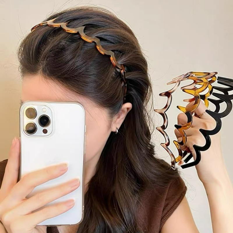 1/2 Stück Welle Rutschfeste Stirnbänder Damen Mode Leopardenmuster Gezackt Elastisch Kunststoff Schwarz Haarband Mädchen Wellig Make-up Kopfschmuck