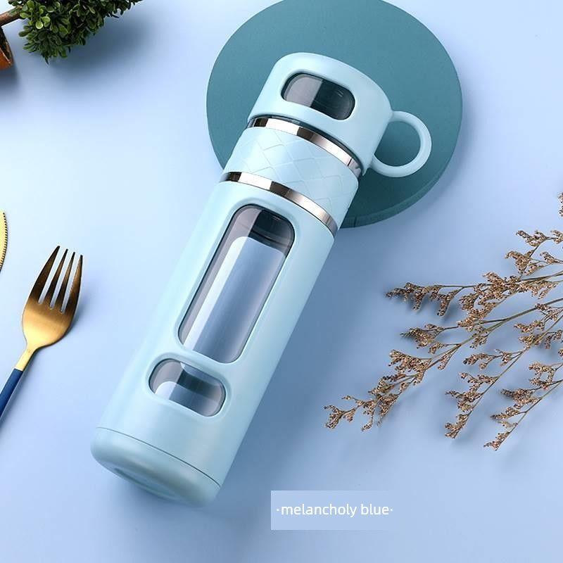 Three-Stage Tea Separation Cup, Glass Tea Cup, Portable High-End Cup for Men, Anti-Fall, Large Capacity, Insulated Cup Blue 520ml