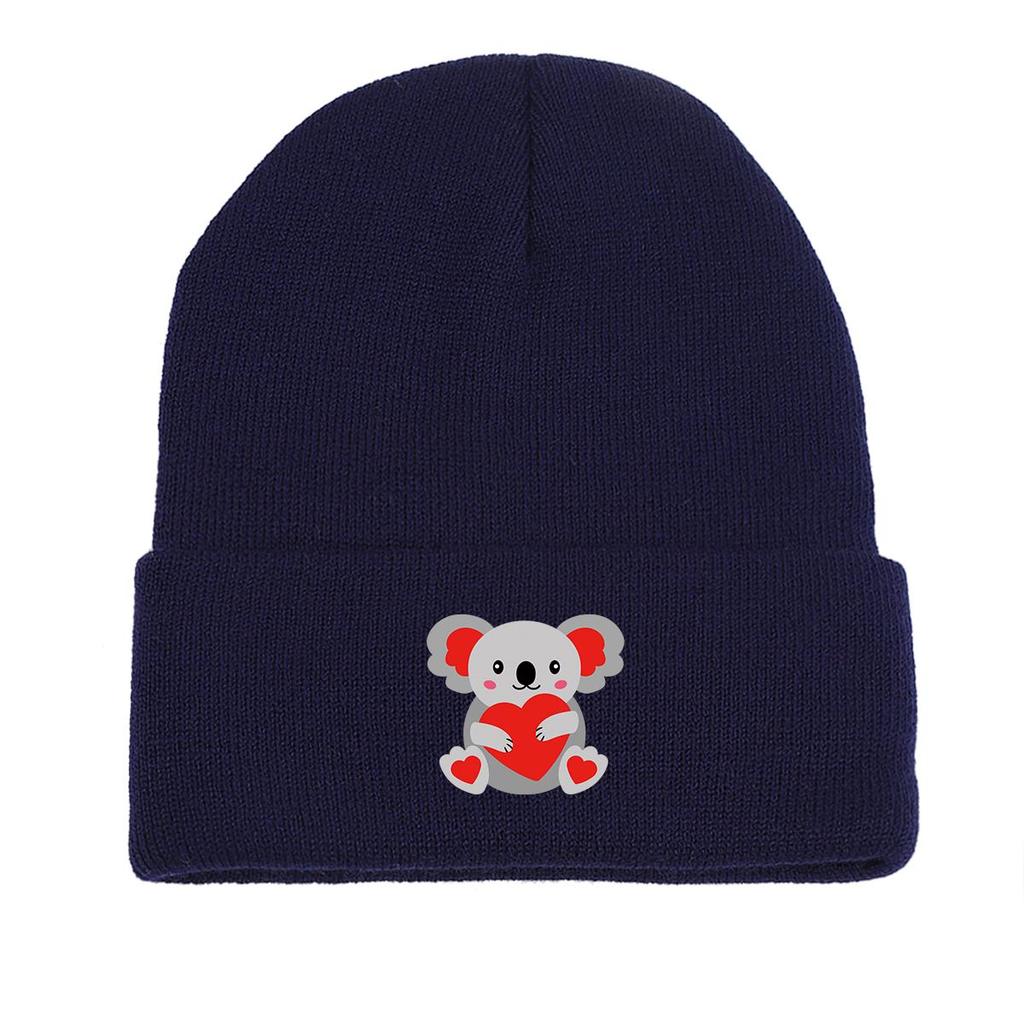 Koala Heart Winter Knitted Cap Beanie, Valentine's Day Man Cap Autumn Candy Color Stylish Bobble Hat Knit Hat Beanie