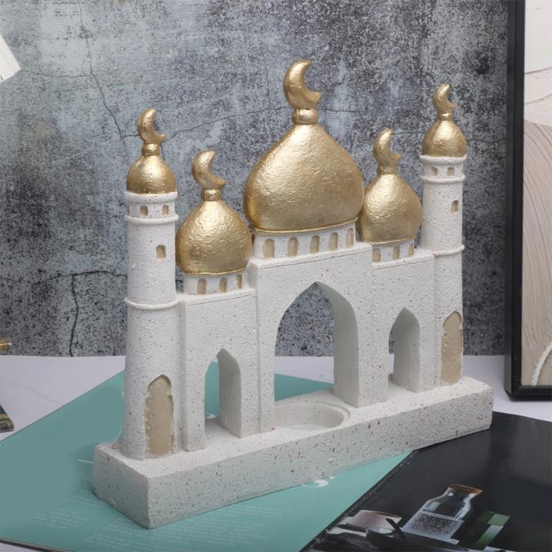 Ramadans Eid Home Decorations Gold and White Mosque Tower Islamic Eid Mubarak Decors Table Ornament Gift for Women Men