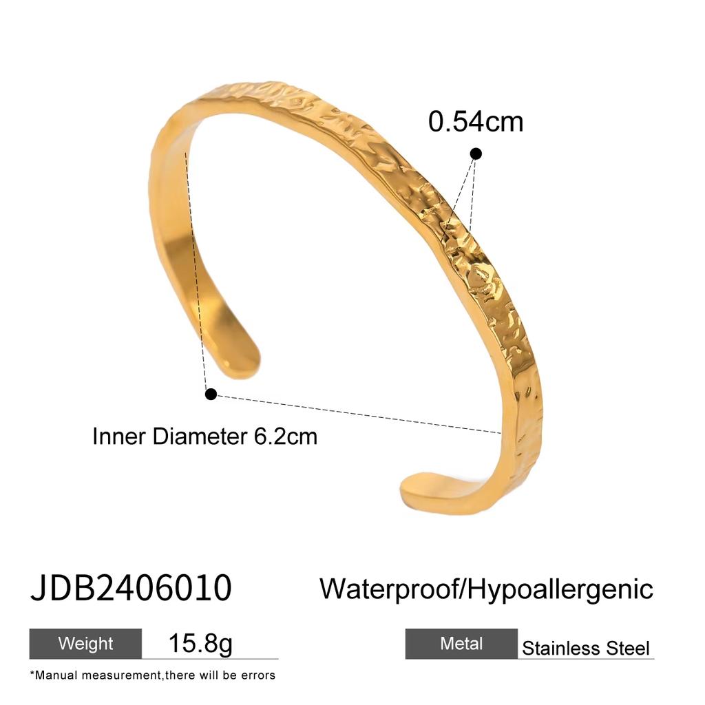 2PCS Stainless Steel Metal Textured Open Bracelet Bangle for Women Irregular Hammer Pattern Anti Allergic Fashion Jewelry
