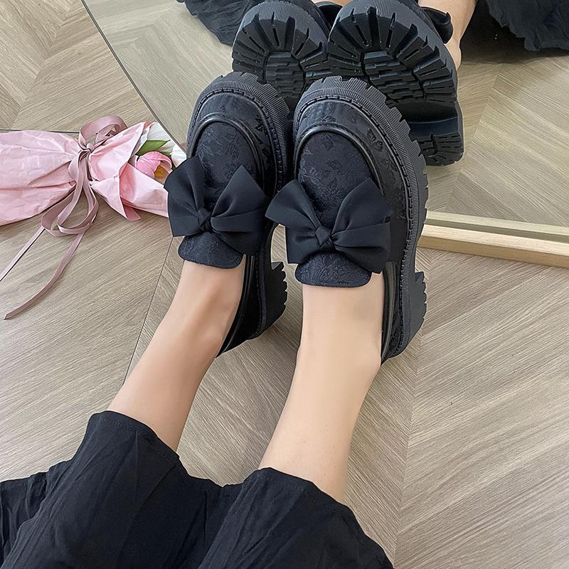 

Маленькие кожаные туфли в британском стиле, женские универсальные туфли с плоской подошвой, однотонные туфли с бантом, женские мокасины с одной педалью 42