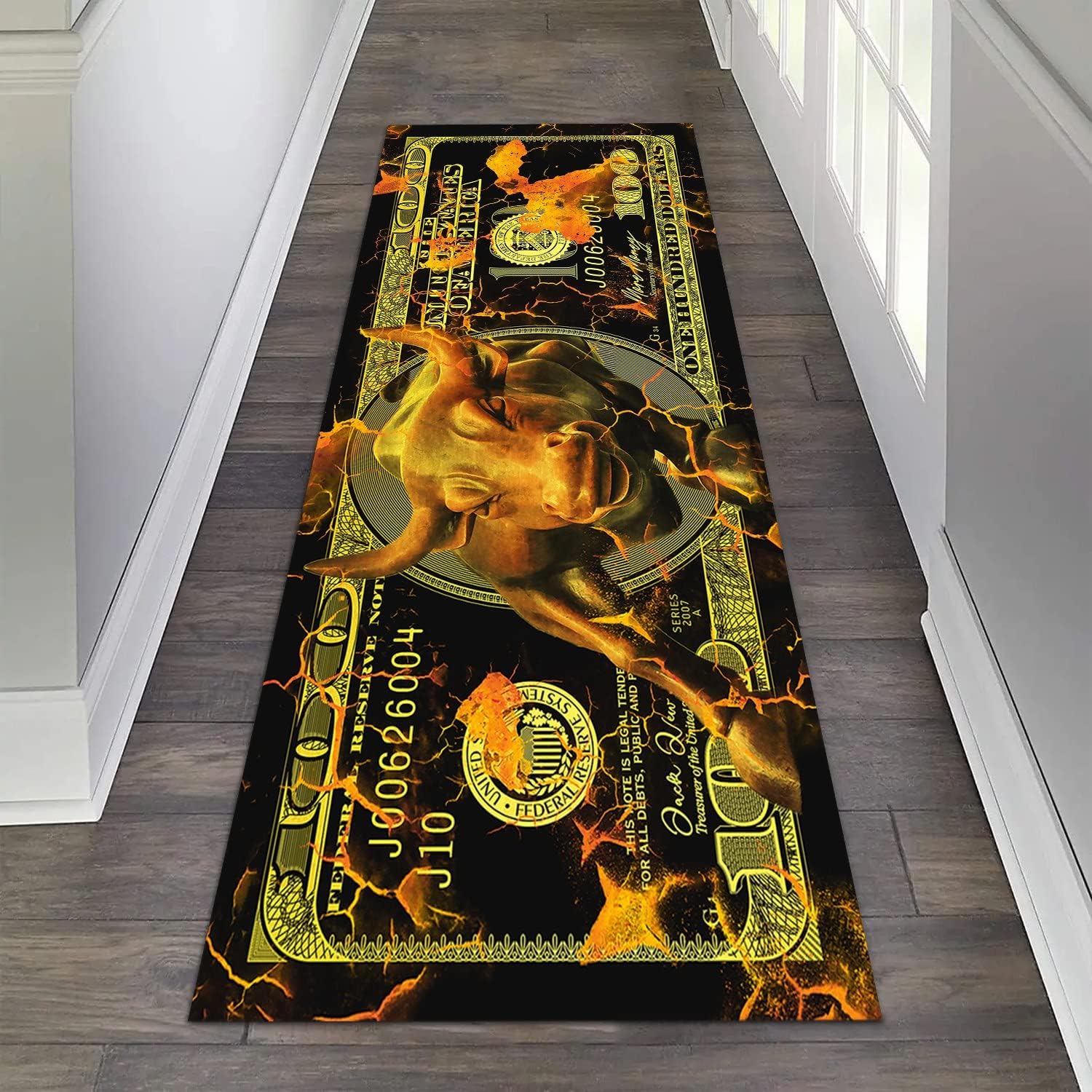 Роскошный коврик-дорожка с долларовой купюрой Величественный орел Золотистая монета Акцентный ковер Декор для прихожей Противоскользящий Водопоглощающий мат 40X120CM