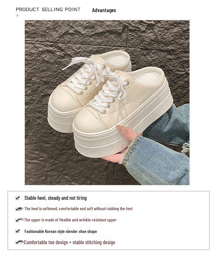 Women's White Thick-Soled Platform Mules - Closed-Toe, Backless, Petite Height Boost, Spring/Summer