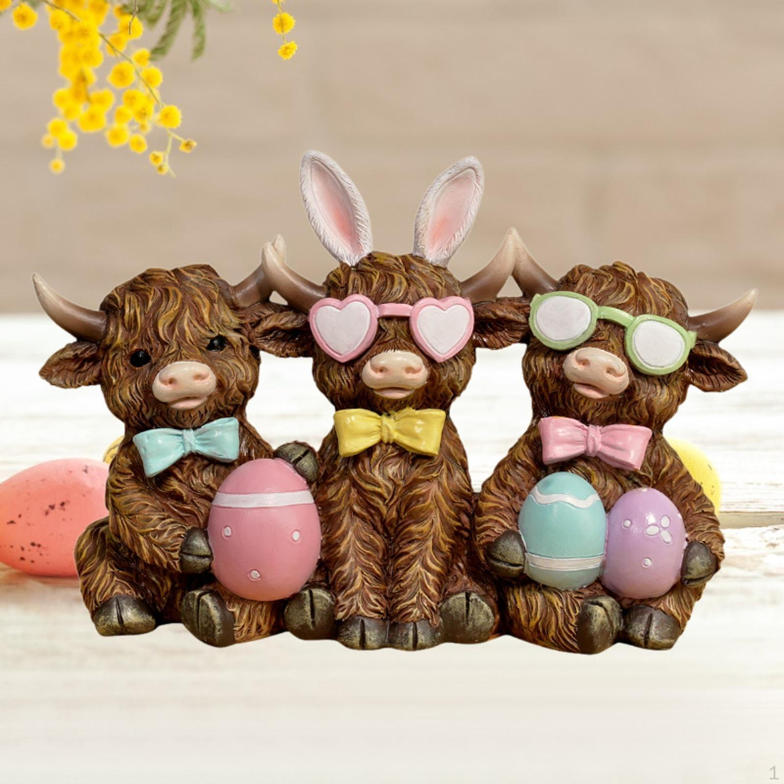 

Easter Cow Figurine Cute Table Centerpiece Party Decor Tabletop Ornament Statue for Shelf