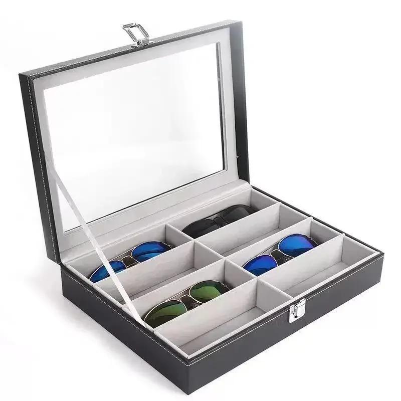 A Top Quality Fashionable Leather Eyeglass Storage Box High Quality 8 Compartments Sun Glasses Display Case for Wholesale