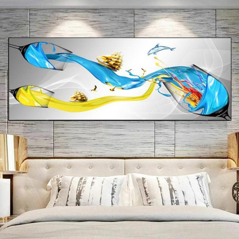 Modern Abstract Golden Wine Glass Boat Canvas Painting Posters and Prints Wall Picture for Living Room Home Decor No Frame