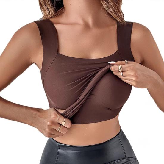 

Women Bottom Bra U-Neck Sleeveless Super Soft Stretch Fabric Built-In Comfort Bra Wireless Padding Slim Fit Layering Tops M