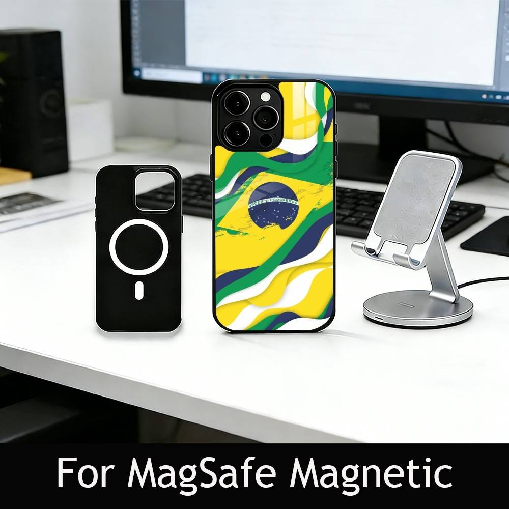 B-Brasilien B-Brasilianische Flagge Handyhülle Für iPhone17,16,15,14,13,12,11 Plus,Pro Magnetisch Für Magsafe Kabelloses Laden