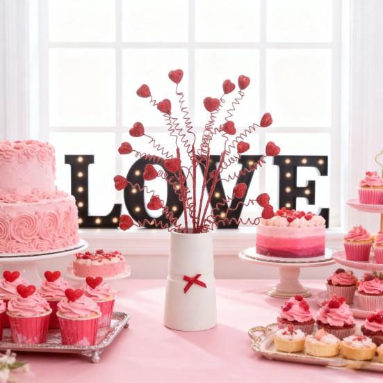 Valentines Day Decorations Red Heart Berries Picks Artificial Valentines Day Floral Cuttings for Home Office Wedding Anniversary Party Decor Romantic