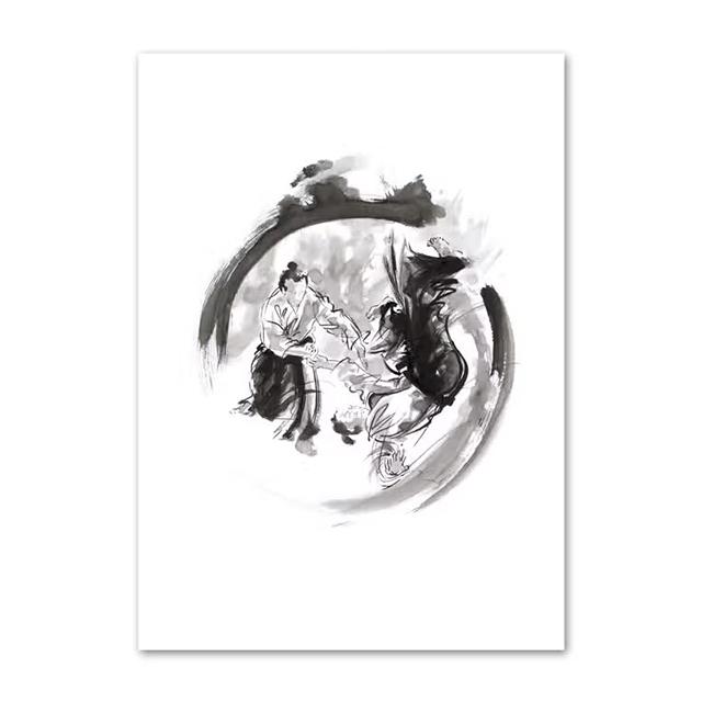 Japanese Minimalist Black Shotokan Samurai Karate Art Ink Canvas Painting Posters and Prints Wall Pictures for Living Room Decor