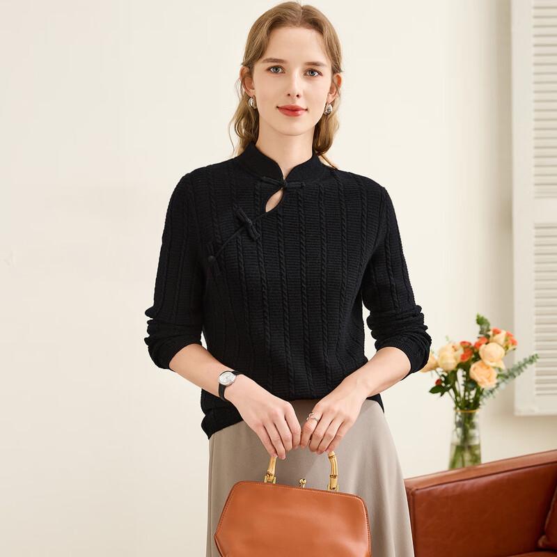 Женский джемпер TUHUANG из чистой шерсти в китайском стиле с косами и воротником ципао XL