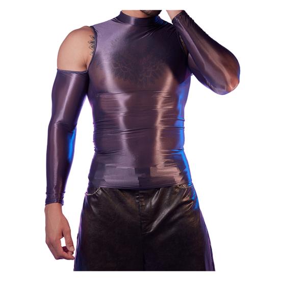Sexy Men Glossy Shiny T-Shirt Smooth Breathable Top High Elastic Transparent See-Through Nightclub Skinny Tops