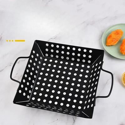 Carbon Steel Outdoor Grill Tray Stainless Steel Square Grill Drain Pan Vegetable Grilling Basket BBQ Plate Square Punching Disc